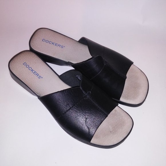 Dockers Sandal Daytona Womens Size 7M Black Leather Upper Slip On Slides Open To - Picture 3 of 16
